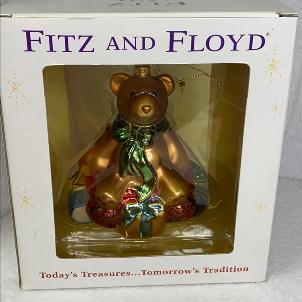 Fitz and Floyd Vintage Xmas Bear on Wagon